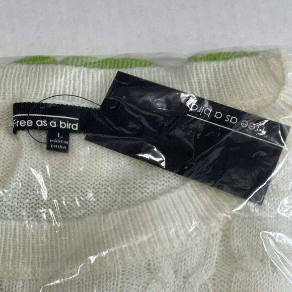 Free As A Bird Cream Green Colorblock Long Sleeve Cable Knit Sweater NIB Size L - Picture 5 of 8